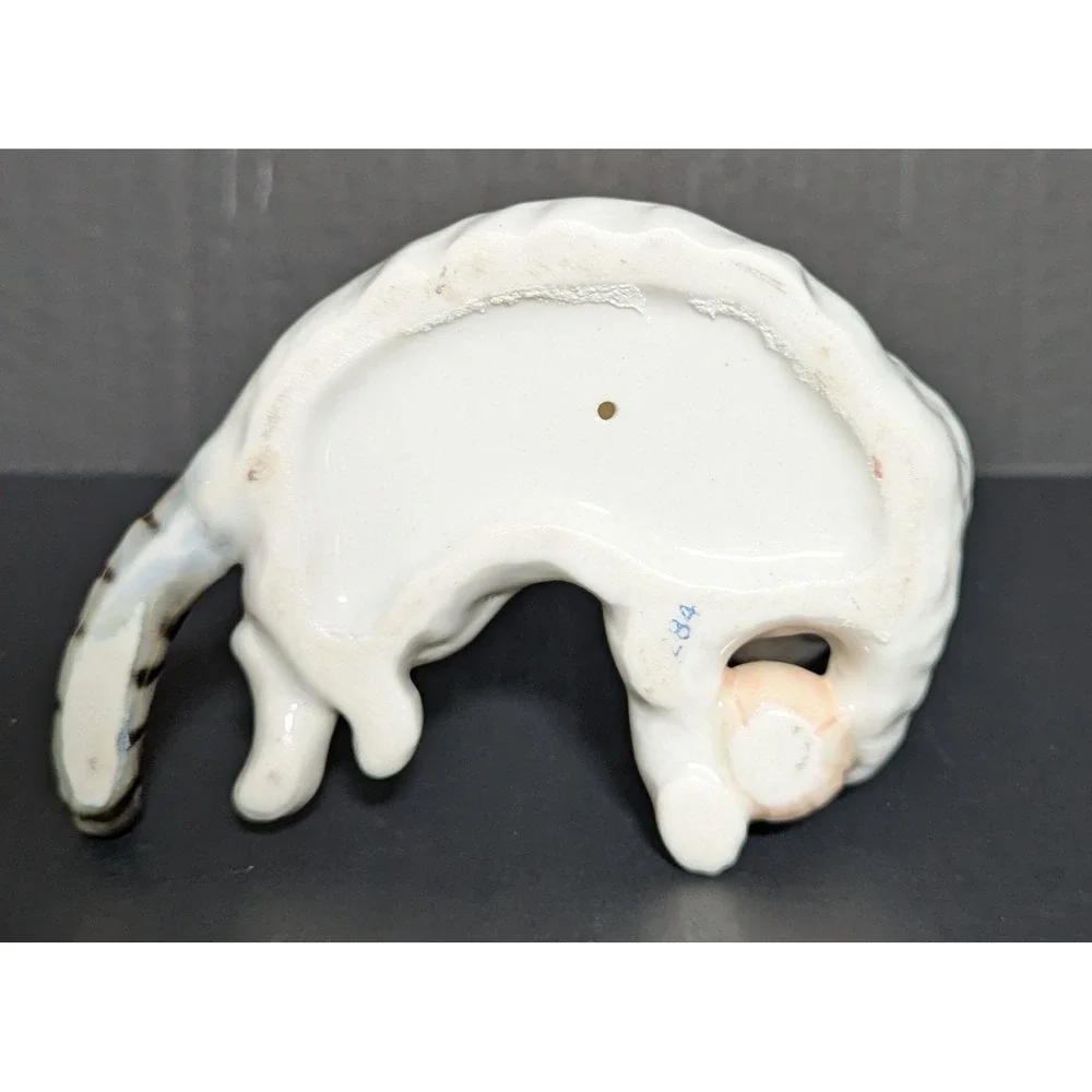 Sweet Porcelain Cat With Ball Numbered Figurine Hand-Painted High Gloss Finish
